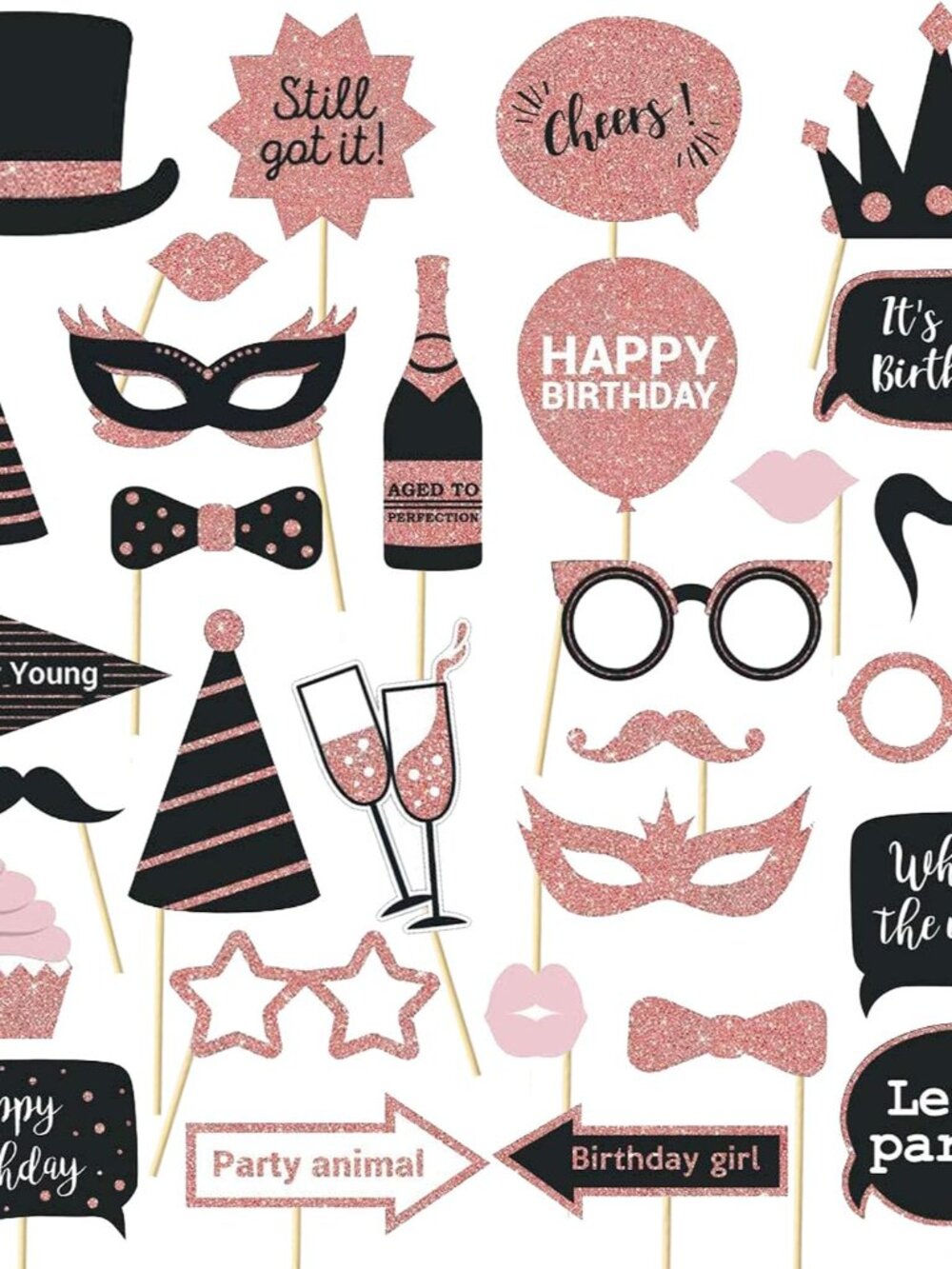 Party Birthday Photo Booth Props, 30Pcs Set of Happy Birthday Selfie Party Suppl